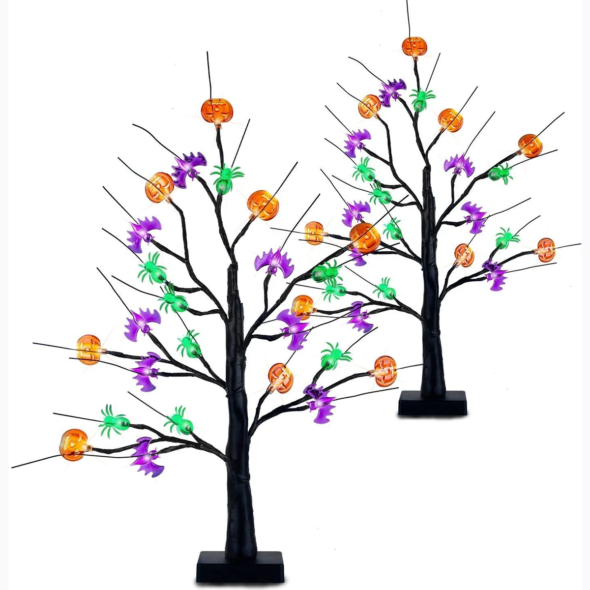2Pack 1.97FT Lighted Halloween Trees Halloween Indoor Decorations Black Halloween Tree Lights with Timer Adjustable Twigs for Tabletop Party