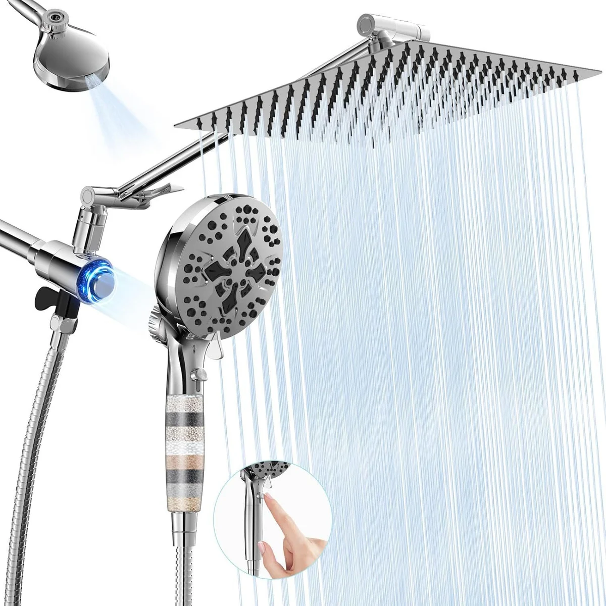 Shower Heads With Handheld Spray Combo,6" High Pressure Rain Shower Head with Filters,5" Handheld Filtered Shower Head,Dual Shower Head Set With 69" Stainless Steel Shower Hose
