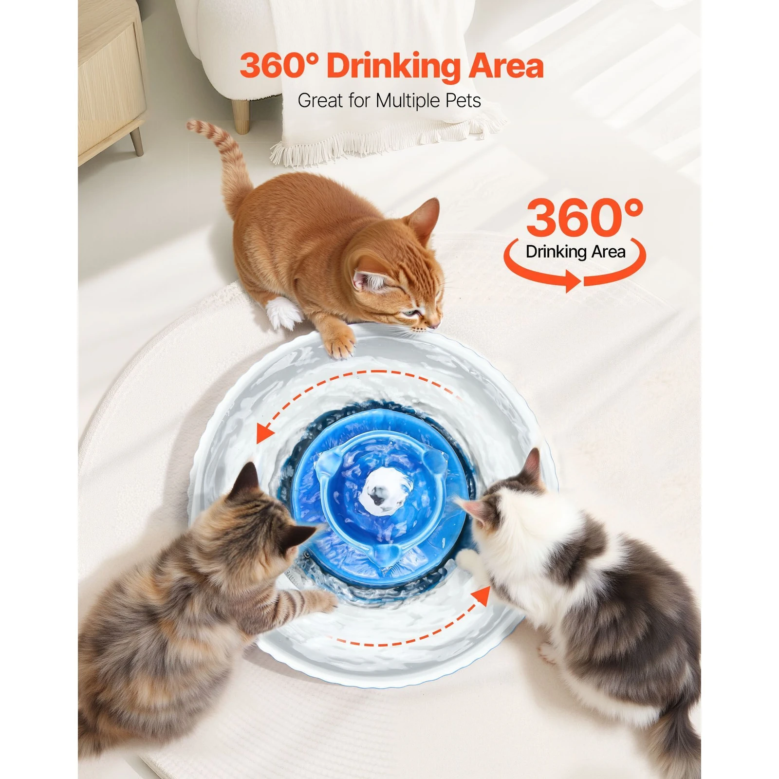 Ceramic Cat Water Fountain, 2.1L/71oz Cupcake Pet Fountain, Porcelain Cat Water Dispenser with Ultra-Quiet Pump, 360° Drinking Area and Multi-Layer Filtration System, for Cats and Dogs (Blue)