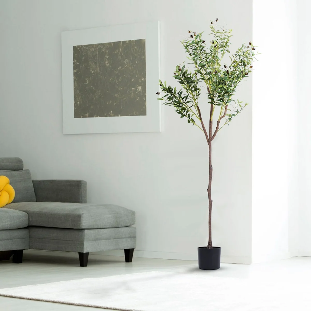 5.9FT Artificial Olive Tree Tall Fake Olive Plant Faux Potted Olive Tree with Lush Olive Branches and Fruits with Black Planter Pot for Modern Home Office Living Room Shop Cafe