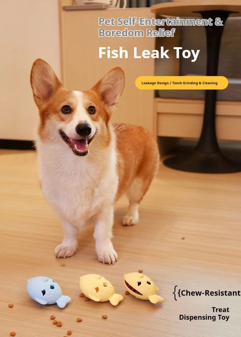 Fish-Shaped Dog Treat Dispenser Toy – Food-Grade Silicone Slow Feeder for Boredom Relief, Self-Entertainment & Pet Interaction – Durable Chew Toy with Treat Leakage Design, Teeth Cleaning Surface