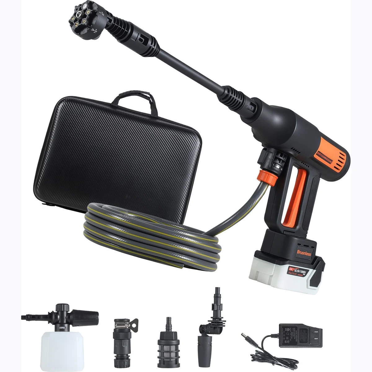 Cordless Pressure Washer, 1200PSI MAX Portable Pressure Washer with Brushless Motor, 6-in-1 Nozzle & Water Hose, 4 Speed Adjustable, Battery Powered Handheld Power Cleaner for Home Garden Patio
