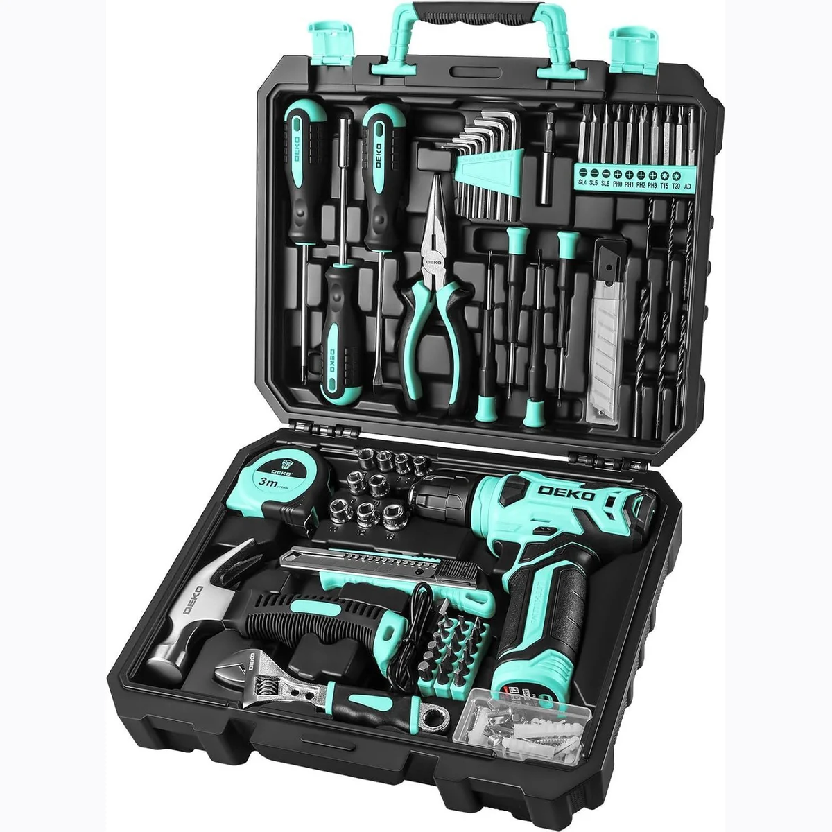 Drill Set: Tool Set with 8V Red Cordless Drill, Home Tool Kit with Drill, Hand Tool Kits for Women 126 Piece